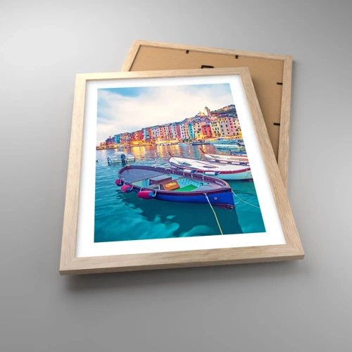 Poster în ramă de stejar deschis - O seară plină de culoare în port - 30x40 cm