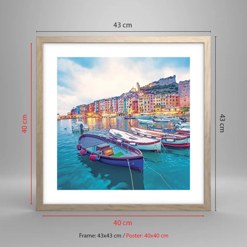 Poster în ramă de stejar deschis - O seară plină de culoare în port - 40x40 cm