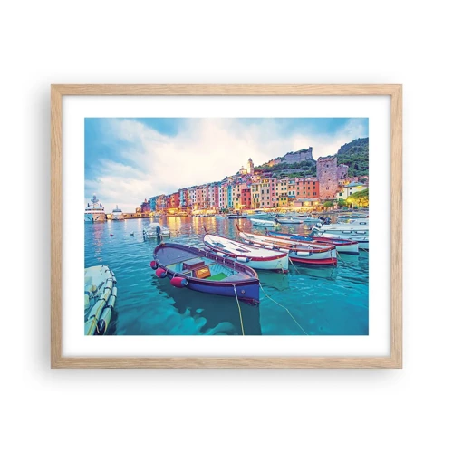 Poster în ramă de stejar deschis - O seară plină de culoare în port - 50x40 cm