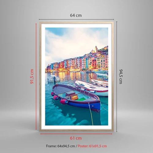 Poster în ramă de stejar deschis - O seară plină de culoare în port - 61x91 cm