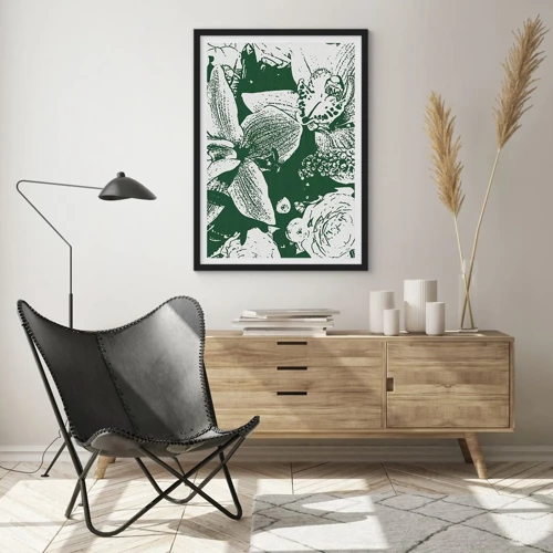 Poster în ramă neagră - Buchet - o lume de verde - 50x70 cm