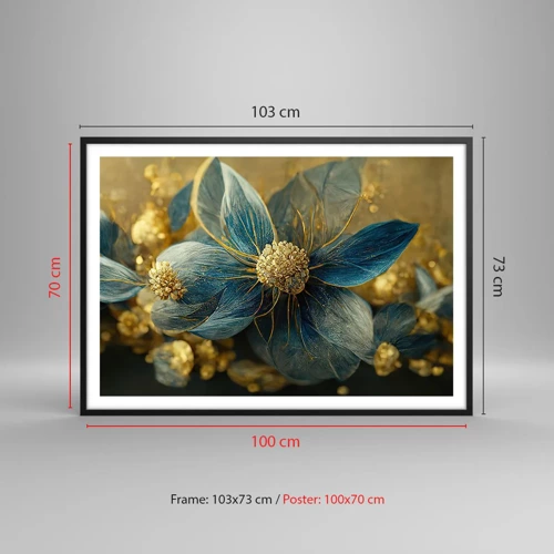 Poster în ramă neagră - Floare cu aur - 100x70 cm