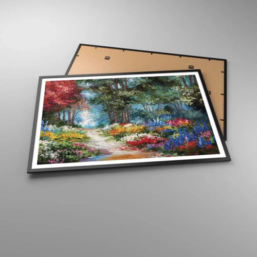 Poster în ramă neagră - Grădină de pădure, pădure de flori - 100x70 cm