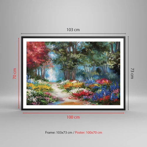 Poster în ramă neagră - Grădină de pădure, pădure de flori - 100x70 cm