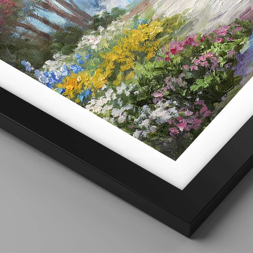 Poster în ramă neagră - Grădină de pădure, pădure de flori - 100x70 cm