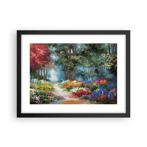 Poster în ramă neagră - Grădină de pădure, pădure de flori - 40x30 cm