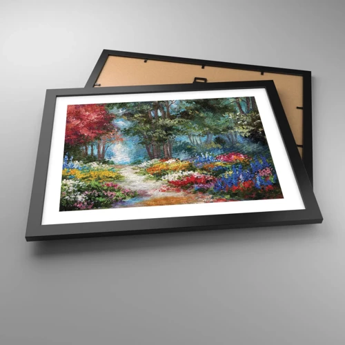 Poster în ramă neagră - Grădină de pădure, pădure de flori - 40x30 cm