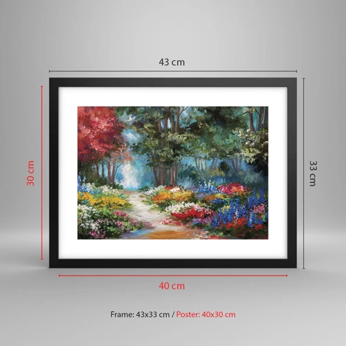 Poster în ramă neagră - Grădină de pădure, pădure de flori - 40x30 cm