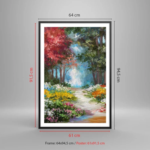 Poster în ramă neagră - Grădină de pădure, pădure de flori - 61x91 cm