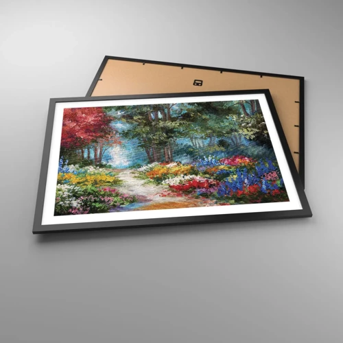 Poster în ramă neagră - Grădină de pădure, pădure de flori - 70x50 cm