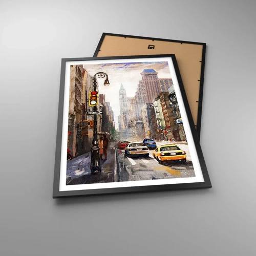 Poster în ramă neagră - New York - plin de culoare și în ploaie - 50x70 cm