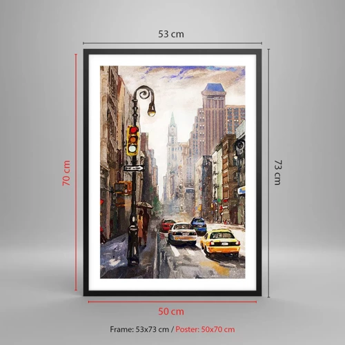 Poster în ramă neagră - New York - plin de culoare și în ploaie - 50x70 cm