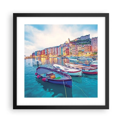 Poster în ramă neagră - O seară plină de culoare în port - 40x40 cm