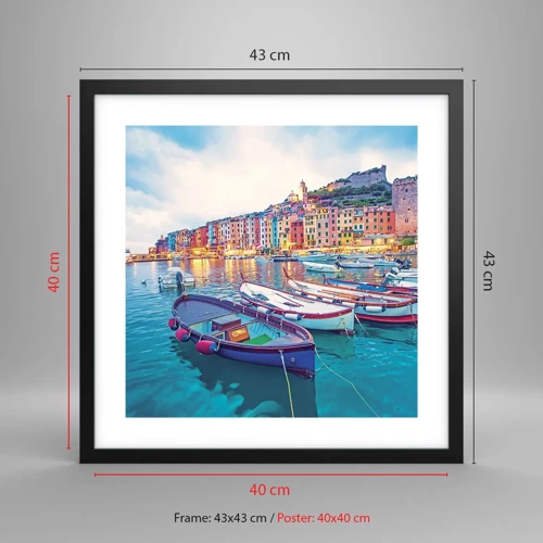 Poster în ramă neagră - O seară plină de culoare în port - 40x40 cm