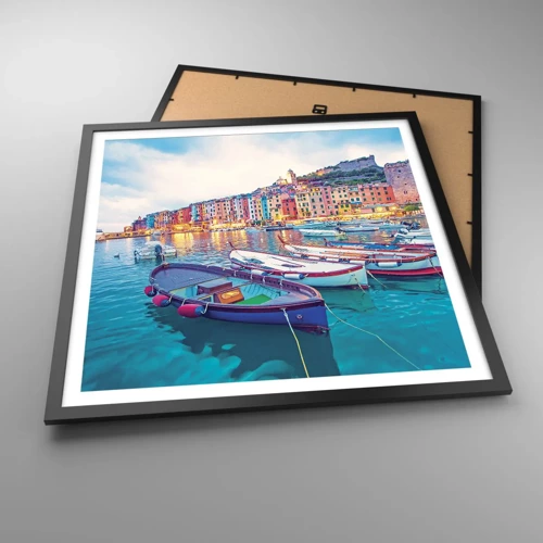 Poster în ramă neagră - O seară plină de culoare în port - 60x60 cm