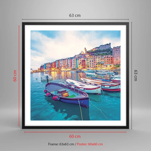 Poster în ramă neagră - O seară plină de culoare în port - 60x60 cm