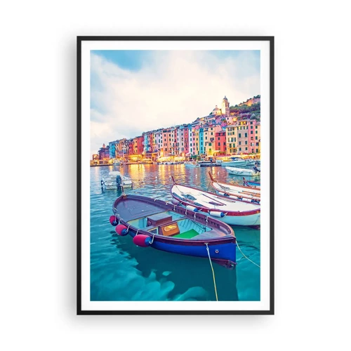 Poster în ramă neagră - O seară plină de culoare în port - 70x100 cm