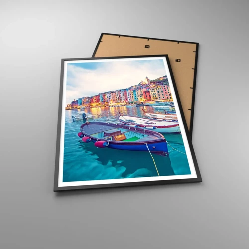 Poster în ramă neagră - O seară plină de culoare în port - 70x100 cm