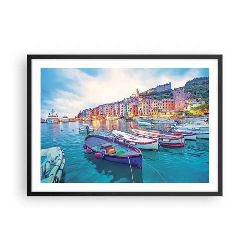 Poster în ramă neagră - O seară plină de culoare în port - 70x50 cm