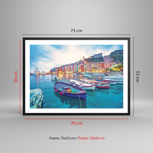 Poster în ramă neagră - O seară plină de culoare în port - 70x50 cm