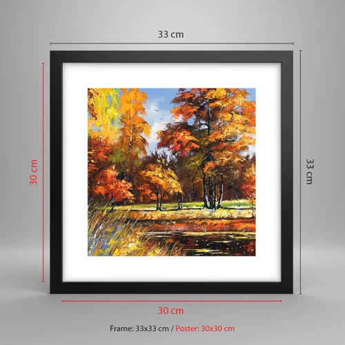 Poster în ramă neagră - Peisaj în aur și bronz - 30x30 cm