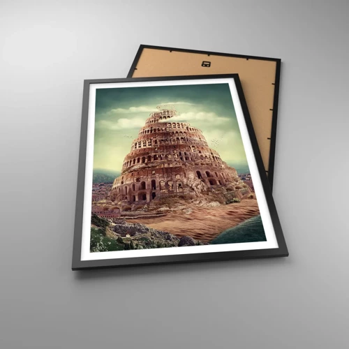 Poster în ramă neagră - Turnul Babel - 50x70 cm