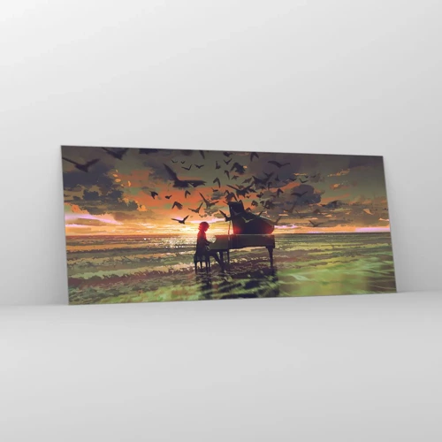 Tablou pe sticlă - Concert pentru pian și valuri - 120x50 cm