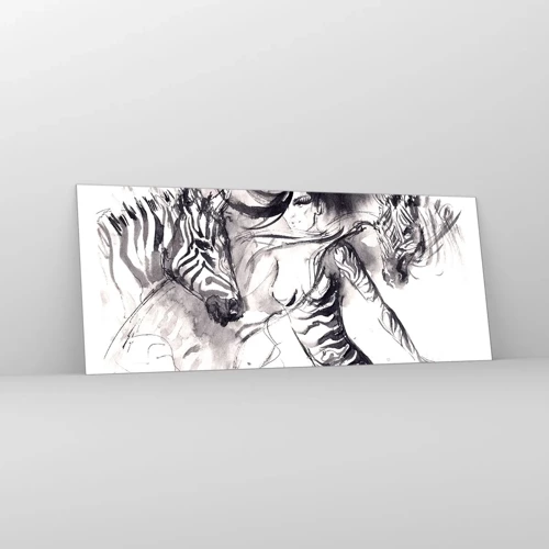 Tablou pe sticlă - Dansând cu zebrele - 100x40 cm