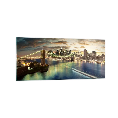 Tablou pe sticlă - O seară luminată deasupra Manhattan-ului - 120x50 cm