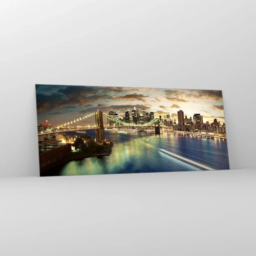 Tablou pe sticlă - O seară luminată deasupra Manhattan-ului - 120x50 cm