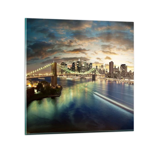 Tablou pe sticlă - O seară luminată deasupra Manhattan-ului - 30x30 cm