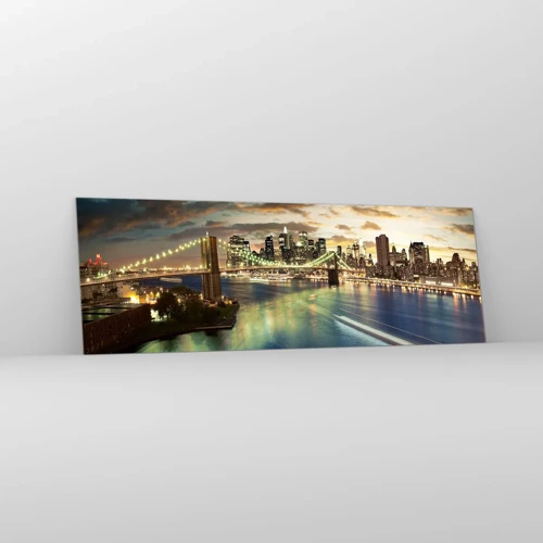 Tablou pe sticlă - O seară luminată deasupra Manhattan-ului - 90x30 cm