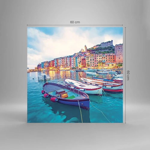 Tablou pe sticlă - O seară plină de culoare în port - 60x60 cm