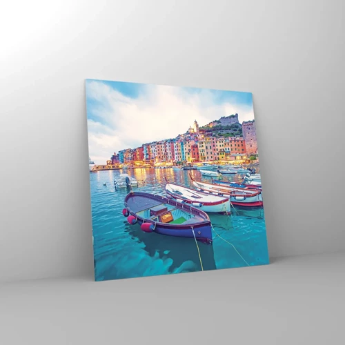 Tablou pe sticlă - O seară plină de culoare în port - 60x60 cm