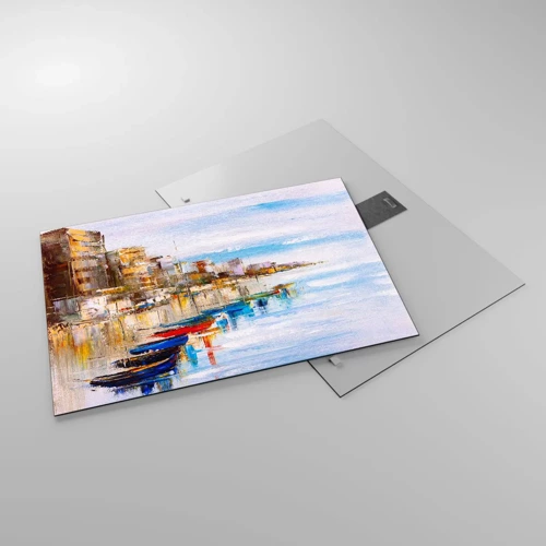 Tablou pe sticlă - Port urban multicolor - 70x50 cm