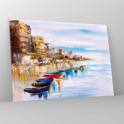 Tablou pe sticlă - Port urban multicolor - 70x50 cm