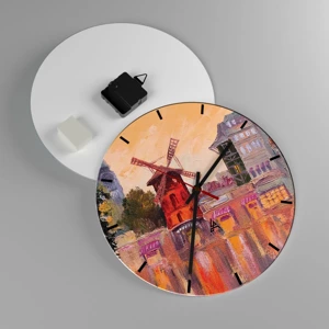 Ceas de perete - Ceas pe sticlă - Icoane pariziene - Moulin Rouge - 30x30 cm