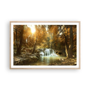 Poster în ramă de stejar deschis - Cascadă în parc - 91x61 cm