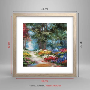 Poster în ramă de stejar deschis - Grădină de pădure, pădure de flori - 30x30 cm