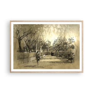 Poster în ramă de stejar deschis - Un moment reținut cu pene - 100x70 cm