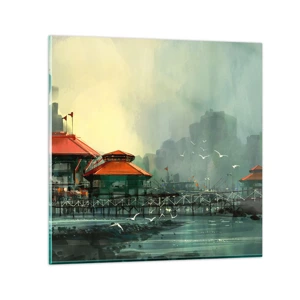 Tablou pe sticlă - O zi ploioasă în port - 30x30 cm