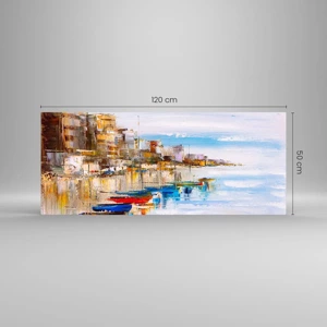 Tablou pe sticlă - Port urban multicolor - 120x50 cm