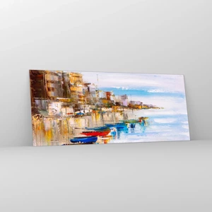 Tablou pe sticlă - Port urban multicolor - 120x50 cm