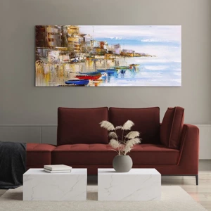 Tablou pe sticlă - Port urban multicolor - 120x50 cm