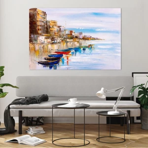 Tablou pe sticlă - Port urban multicolor - 120x80 cm