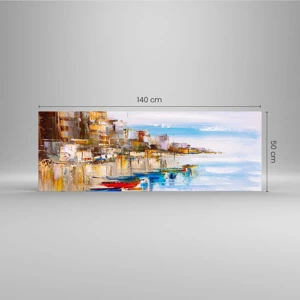 Tablou pe sticlă - Port urban multicolor - 140x50 cm