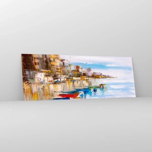 Tablou pe sticlă - Port urban multicolor - 140x50 cm