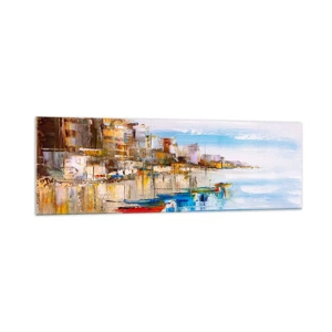 Tablou pe sticlă - Port urban multicolor - 160x50 cm