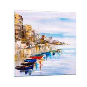 Tablou pe sticlă - Port urban multicolor - 40x40 cm