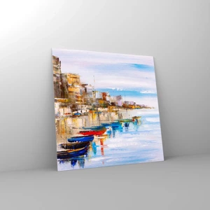 Tablou pe sticlă - Port urban multicolor - 40x40 cm